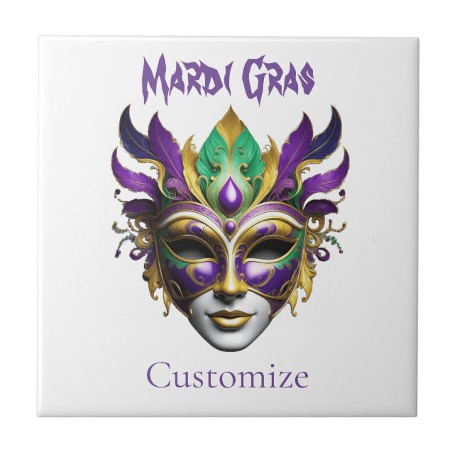 Azulejo De Cerâmica Mardi Gras Mask Thunder_Cove (Frente)