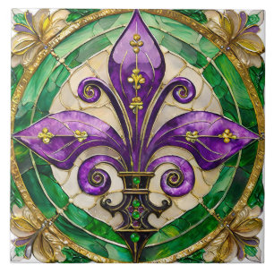 Azulejo De Cerâmica Mardi Gras StainGlass Fleur de lis