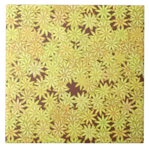 Azulejo De Cerâmica Margarida Amarela e dourada no Chocolate Marrom