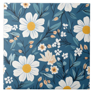 Azulejo De Cerâmica Margarida na Flor Floral Azul