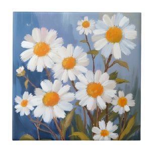 Azulejo De Cerâmica Margaridas Brancas Flores Aquarela Pintadas