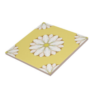Azulejo De Cerâmica Margaridas brancas no amarelo dourado