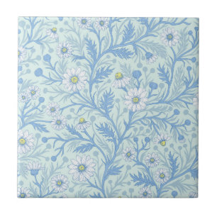 Azulejo De Cerâmica Margaridas em branco e azul sobre vidro marinho