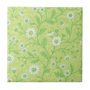 Azulejo De Cerâmica Margaridas em branco e verde sobre verde melancia