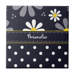 Azulejo De Cerâmica Margaridas femininos e bolinhas da modificação com