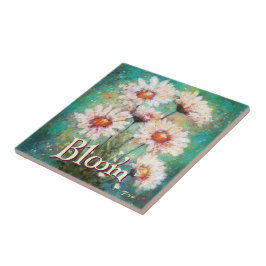 Azulejo De Cerâmica Margaridas Floral Impressionista Azul-Piscina Pers