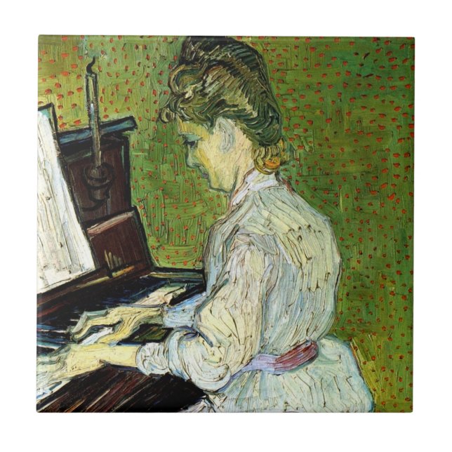 Azulejo De Cerâmica Marguerite Gachet no Piano por Vincent van Gogh (Frente)