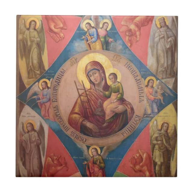Azulejo De Cerâmica Maria, Jesus e Anjos (Frente)