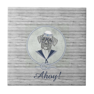 Azulejo De Cerâmica Marinheiro engraçado adorável ahoy boxer dog