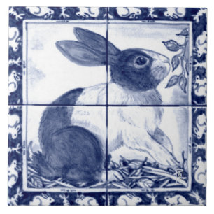 Azulejo De Cerâmica Marinho Azul Branco Rabbit Holandês Dedham Delft 