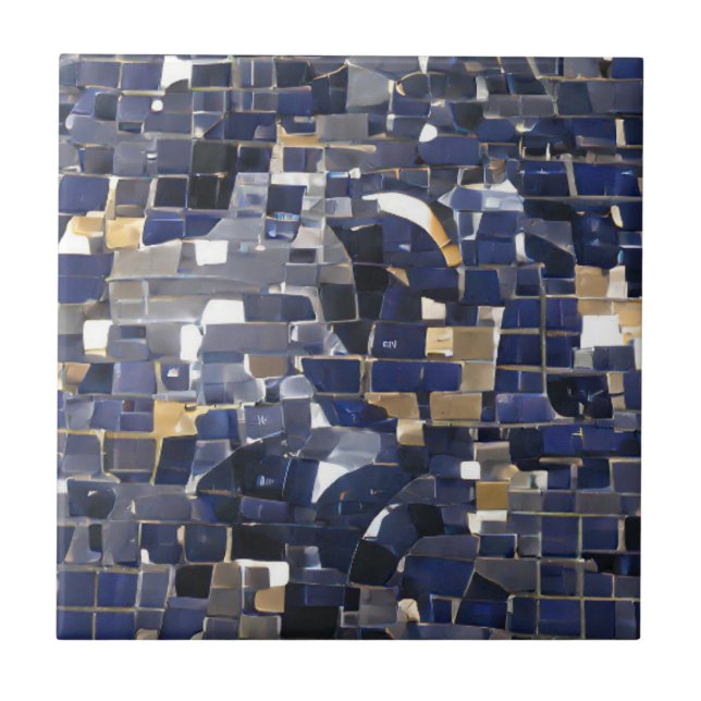 Azulejo De Cerâmica Marinho azul canto mosaico arte digital  (Frente)