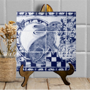 Azulejo De Cerâmica Marinho Azul Coelho Branco Dedham Pottery Delft Mu