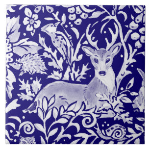 Azulejo De Cerâmica Marinho Azul Madeira MURAL Veado Superior Esquerdo