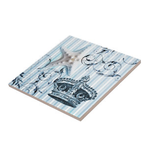 Azulejo De Cerâmica marinho azul stripes starfish copa da solha náutic