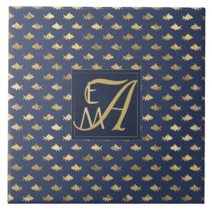Azulejo De Cerâmica Marinho Azul Tubarão Monograma Decoração de Casa R