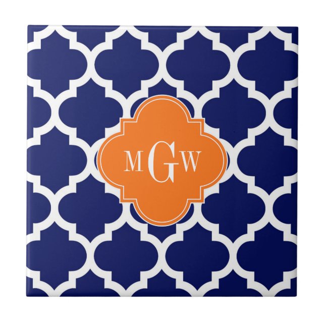 Azulejo De Cerâmica Marinho Azul Wt Chevron Pumpkin Quatrefoil 3 Monog (Frente)
