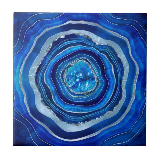Azulejo De Cerâmica Marinho Blue Agate Geode Arte Digital (Frente)