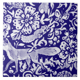 Azulejo De Cerâmica Marinho Blue Woodland MURAL Animal Fox Inferior Di