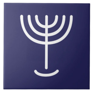 Azulejo De Cerâmica Marinho Branco Menorah