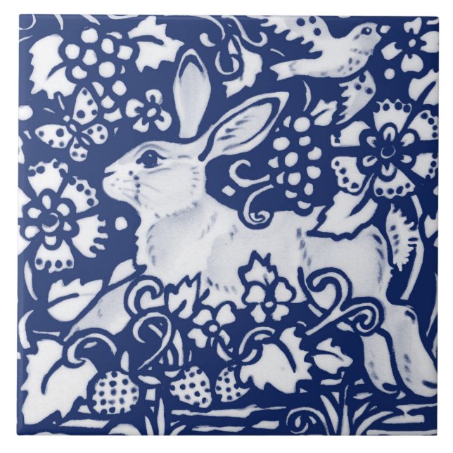 Azulejo De Cerâmica Marinho Cobalto Coelho Azul Coelho Dedham Delft Mo (Frente)