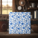 Azulejo De Cerâmica Marinho de algodão francês Blue Floral<br><div class="desc">Com um intrincado design floral azul,  esses azulejos lembram casacos franceses e espaços acolhedores. Uma adição única às placas de cozinha ou de banheiro.</div>