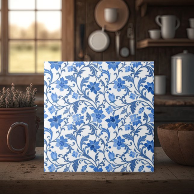 Azulejo De Cerâmica Marinho de algodão francês Blue Floral (Criador carregado)