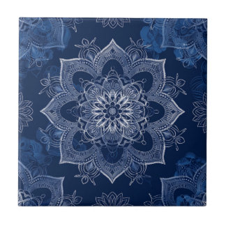 Azulejo De Cerâmica Marinho de Arte Azul Mandala