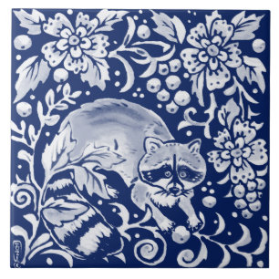 Azulejo De Cerâmica Marinho de cobalto Fruta de animais do campo