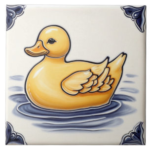 Azulejo De Cerâmica Marinho de Pato Amarelo Azul Escuro e Branco