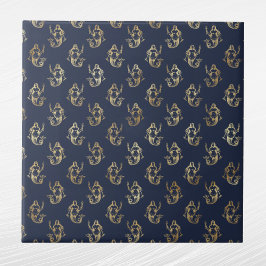 Azulejo De Cerâmica Marinho de Sereia Dourado Glam Azul