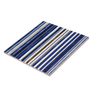 Azulejo De Cerâmica Marinho de Verão Blue Trendy Boat Strips