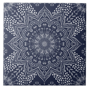 Azulejo De Cerâmica Marinho Decorativo Elegante Mandala Azul