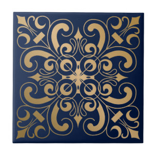 Azulejo De Cerâmica Marinho Dourado Ornamentado luxuoso