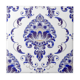 Azulejo De Cerâmica Marinho Elegante, Cor damasco Azul E Branco 