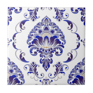 Azulejo De Cerâmica Marinho Elegante, Cor damasco Azul E Branco
