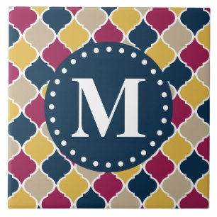 Azulejo De Cerâmica Marinho Fuchsia Monograma de Latice marroquino
