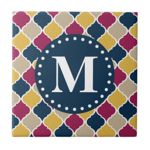 Azulejo De Cerâmica Marinho Fuchsia Monograma de Latice marroquino