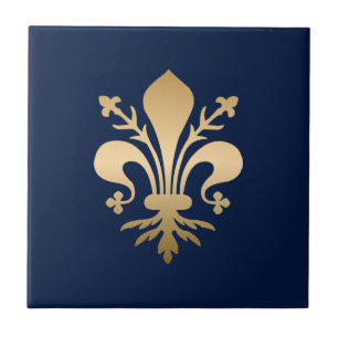 Azulejo De Cerâmica Marinho Luxuoso Dourado Fleur de Lis