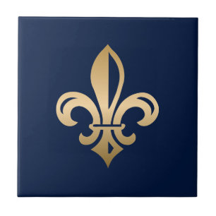Azulejo De Cerâmica Marinho Luxuoso Dourado Fleur de Lis