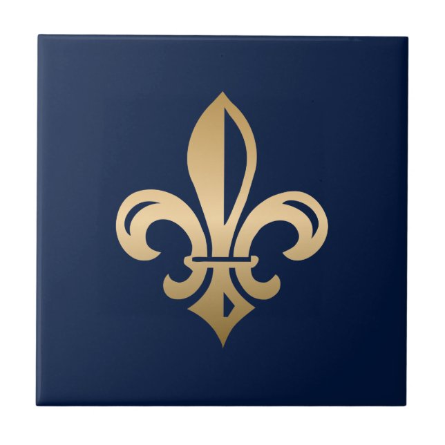 Azulejo De Cerâmica Marinho Luxuoso Dourado Fleur de Lis (Frente)