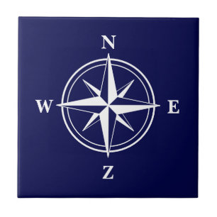 Azulejo De Cerâmica Marinho náutico design rosa da bússola eólica azul