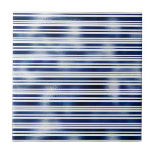 Azulejo De Cerâmica Marinho padrão de stripe azul fino com brilho metá