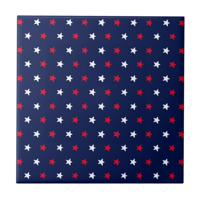 Azulejo De Cerâmica Marinho vermelho patriótico estrelas azuis padrão  (Frente)