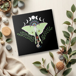Azulejo De Cerâmica Mariposa Lunar Etérea Verde Mística Celestial