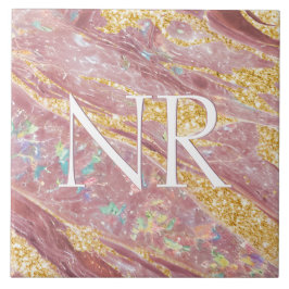 Azulejo De Cerâmica Mármaco Rosa Esmagado Elegante e Monograma com Lob