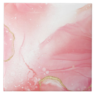 Azulejo De Cerâmica Mármaco Vívido, Rosa e Dourado, de Aquarela
