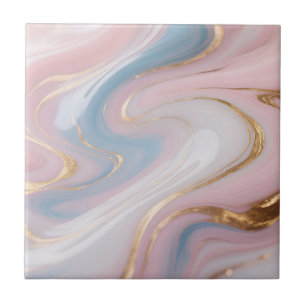 Azulejo De Cerâmica Mármore Abstrato Redemoinho Rosa Azul Dourado