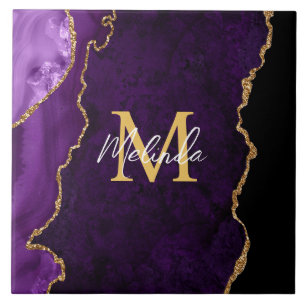 Azulejo De Cerâmica Mármore Ágata Roxo e Dourado