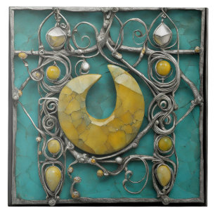 Azulejo De Cerâmica Mármore Amarelo Arte em Metal Esculpida