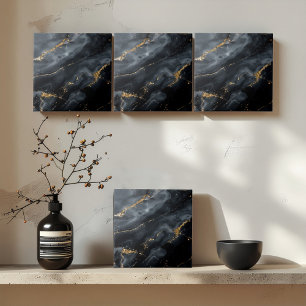 Azulejo De Cerâmica Mármore Azul-Preto com Brilho Dourado ID1172a